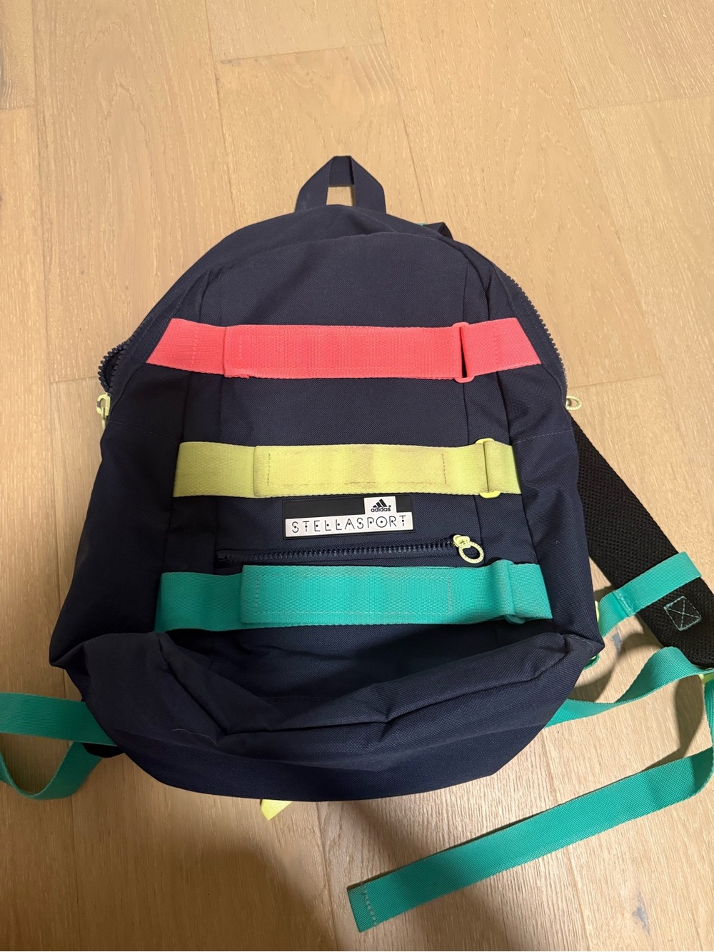 Adidas by Stella McCartney Navy Backpack with Coral, Lime & Teal Straps